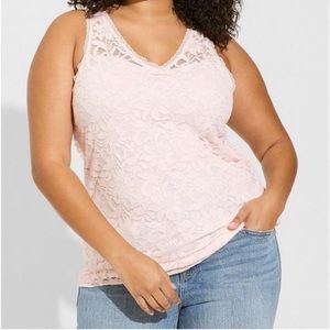 Torrid brand blouse with pink lace. Stretched V-neck blouse. Brand new.